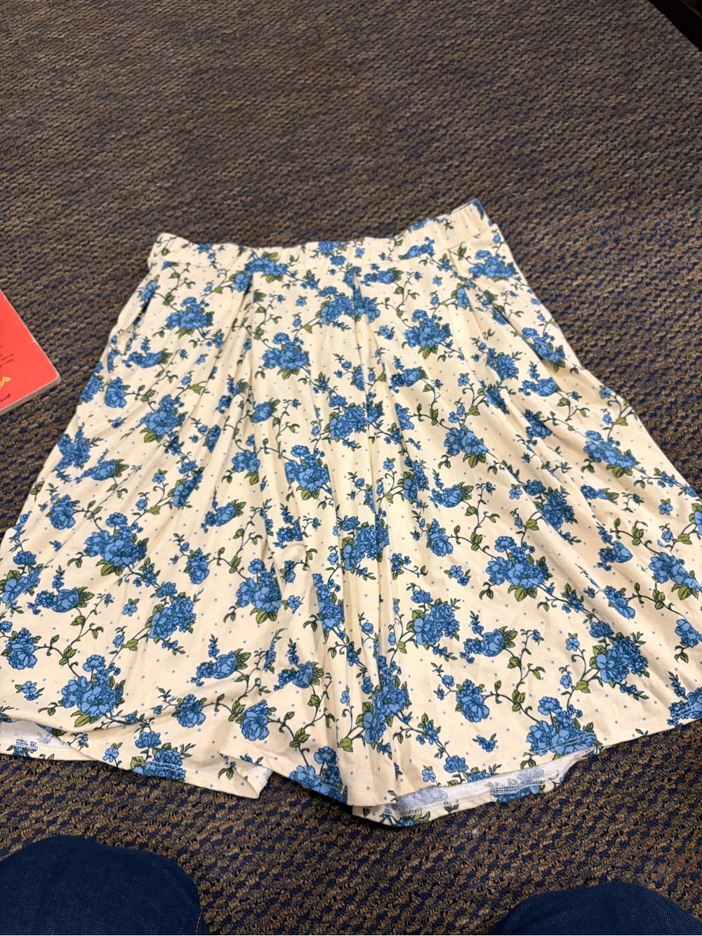 LuLaRoe Cream Shorts with Blue Floral Print